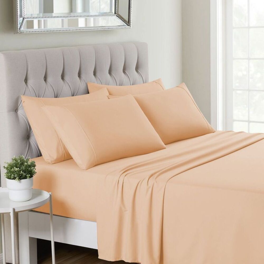 Split King 7pc Sheet Set Deluxe 1500 Series Microfiber Peach